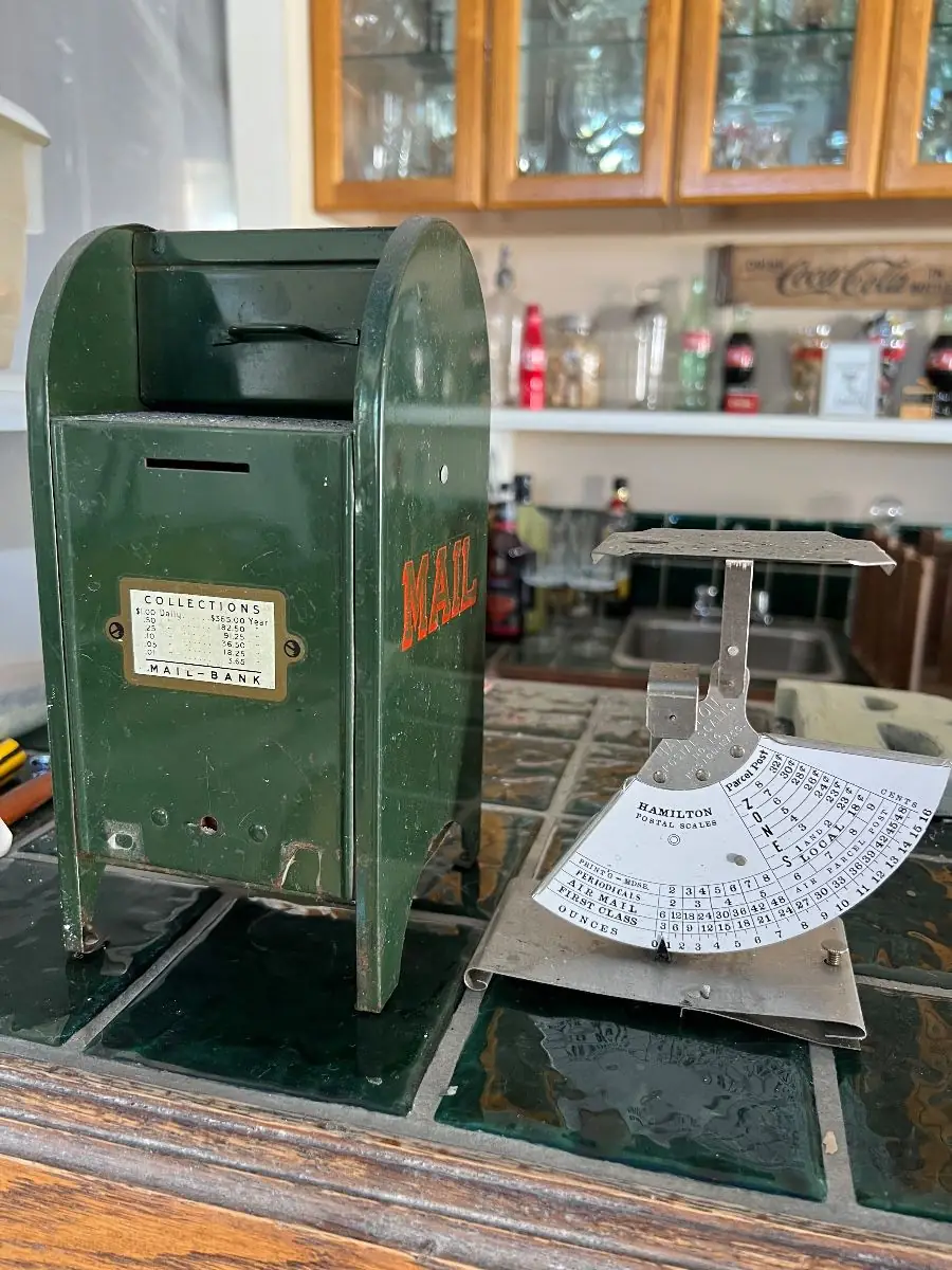 Vintage Green Metal Mail Bank