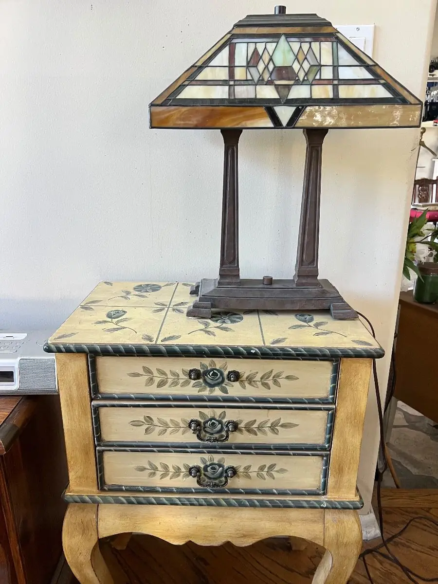 Hand-painted Floral Nightstand with Tile Top